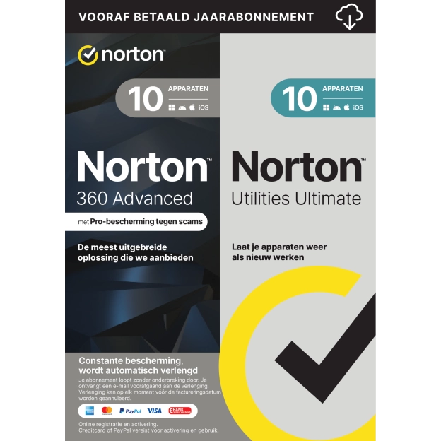 Norton 360 Advanced met Norton Utilities Ultimate | 2026 | 10 Apparaten | 1 Jaar