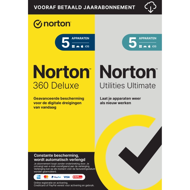 Norton 360 Deluxe met Norton Utilities Ultimate | 2026 | 5 Apparaten | 1 Jaar