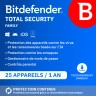 Bitdefender Total Security Family 2026 | 25 appareils | 1 an